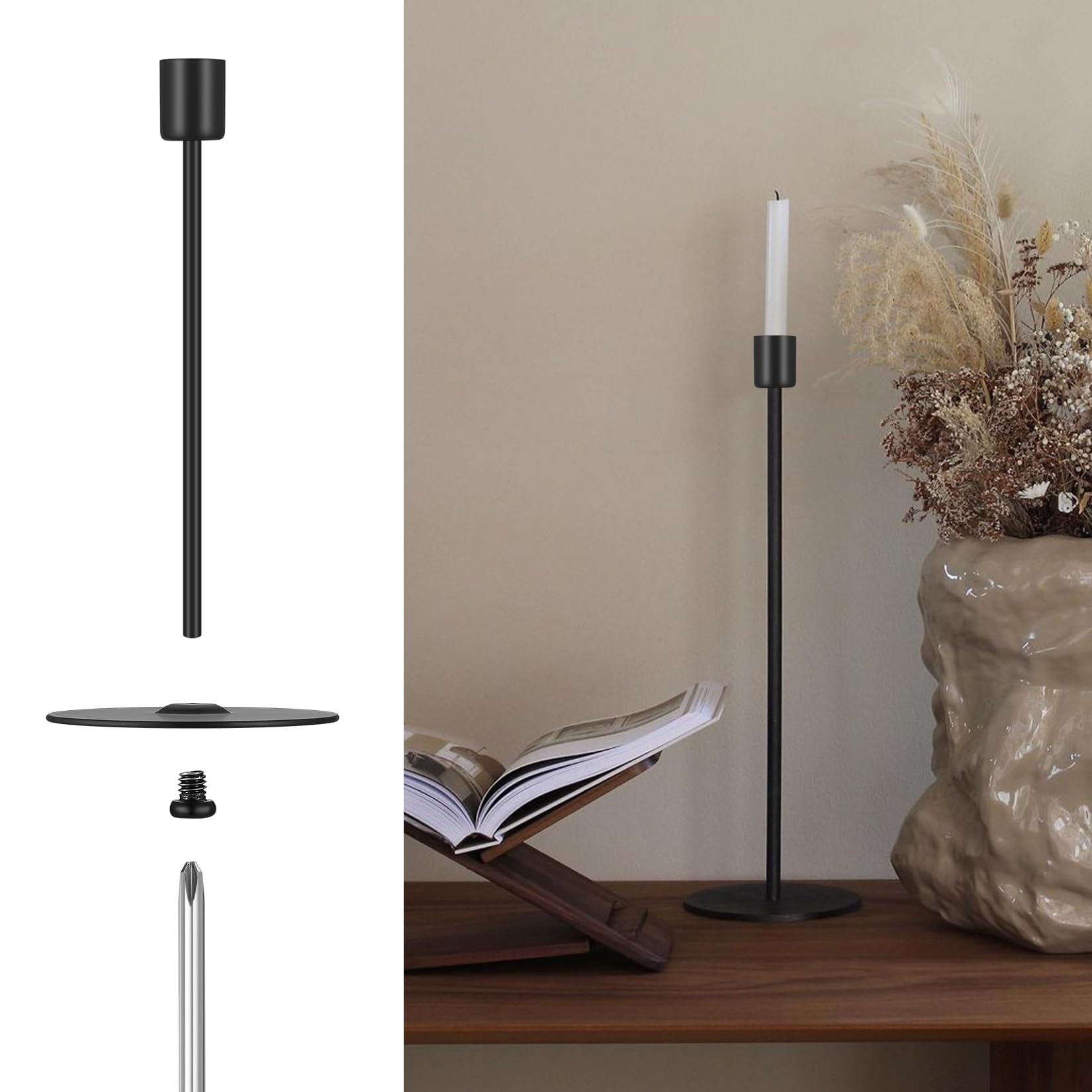 3 Pcs Bougeoirs Vintage, Porte-Bougie Colonne en Métal Noir