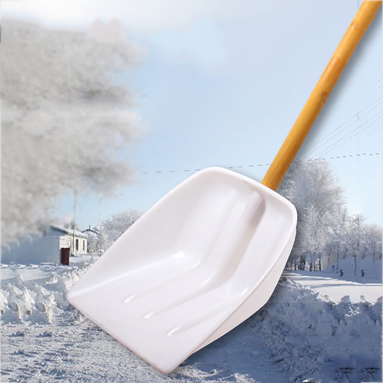 Pala para Nieve, Palas cuadradas con Cabezal de Pala de Polipropileno y Varilla de Pala de Madera, Longitud Total de Madera de 59 Pulgadas, para Coche, hogar, Garaje, jardín