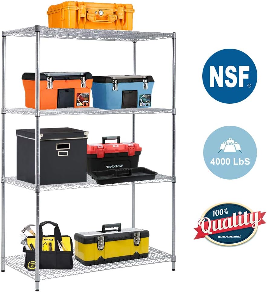 4-Tier Wire Shelving Unit Steel Large Metal Shelf Organizer Garage Storage Shelves Heavy Duty NSF Certified Commercial Grade Height Adjustable Metal Rack 4000 LBS Capacity 24”D x 48”W x 72”H,Zinc