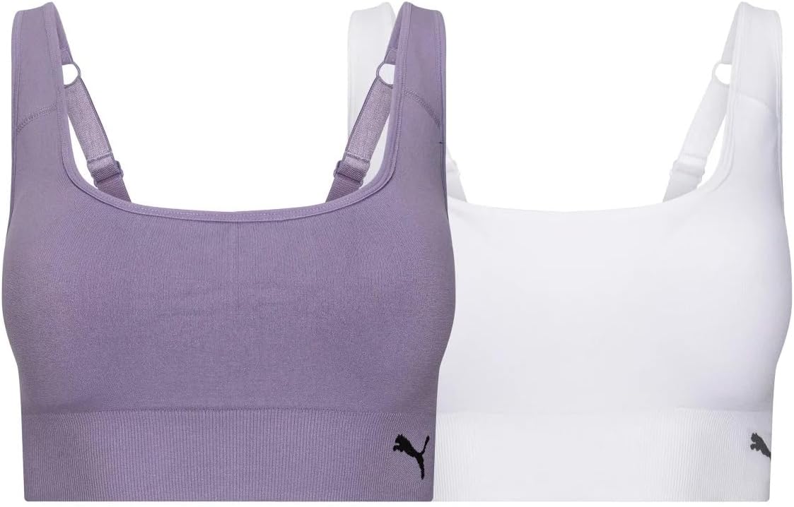 PUMA Women’s Sports Bras & Comfortable Seamless Sport Bras for Women, Great for Yoga & Gym - White X-Large