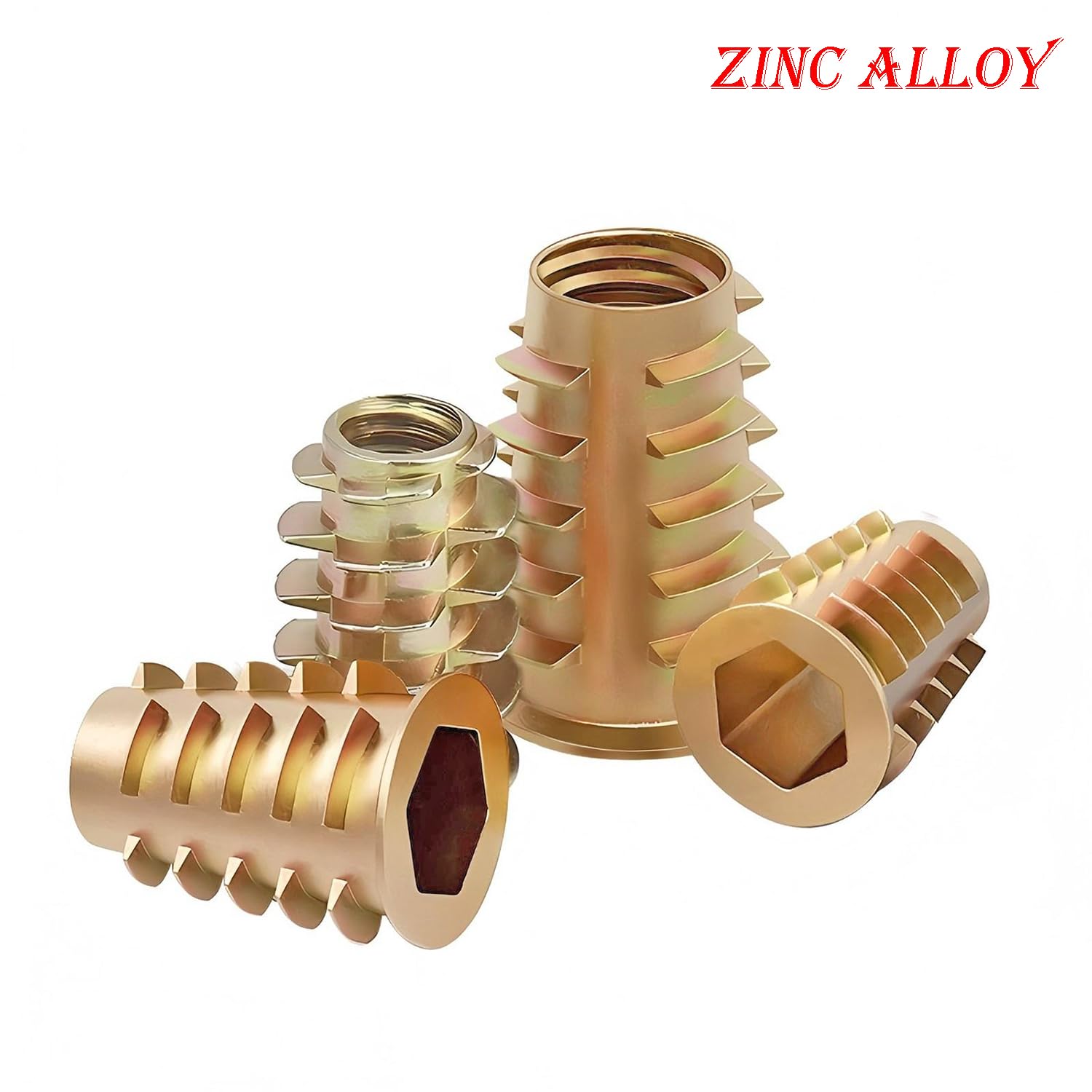 Qrity Dadi a Testa Esagonale Filettati in Lega di Zinco, 20 Pezzi M8 x 13mm Dadi con Inserto Filettato, Dadi Filettati per Legno per Mobili