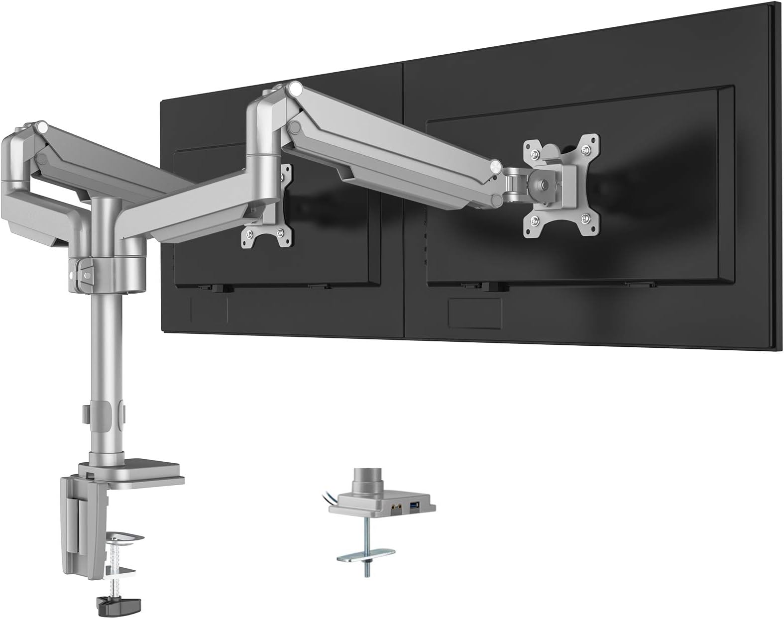 PUTORSEN® PC Dual Monitor Arm - Aluminum Ergonomic Height-Assisted Full Motion Heavy Duty Double Arm Desktop Clamp Mount for 17–32” Screens VESA 75 to 100mm Weight up to 9kg (USB3.0 & Audio Ports)