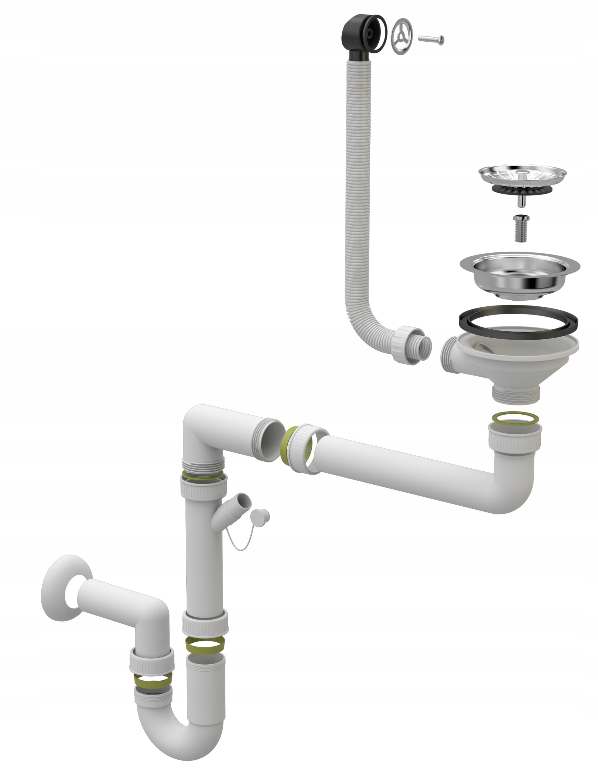 Granitan - Zlewozmywak granitowy Manado biały - System zabudowy - 1 umywalka - prostokątny 46 x 37,5 cm - w zestawie ręczny syfon chromowany - Made in Poland