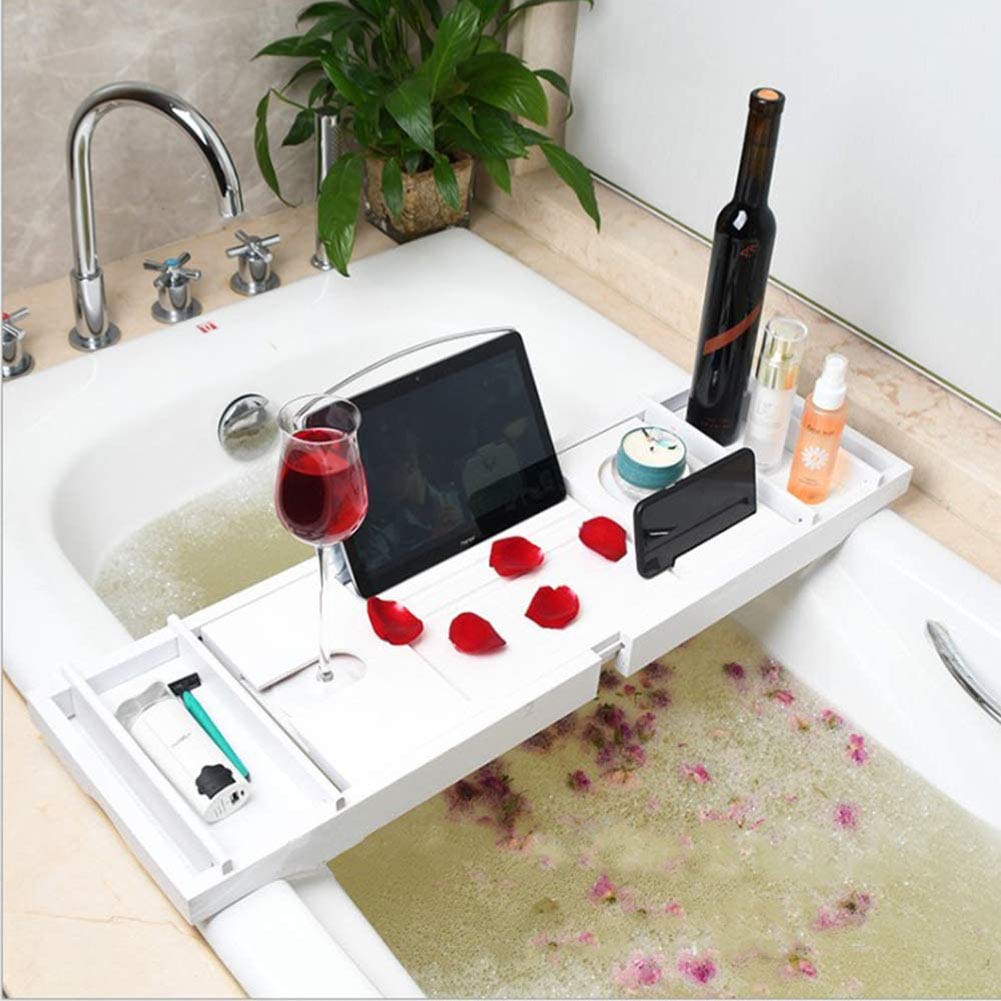 Bamboo Wood Bathtub Rack Bath Basin Storage Rack Shelf Tidy Tray Storage Caddy Shower Organiser Extendable for Bathroom
