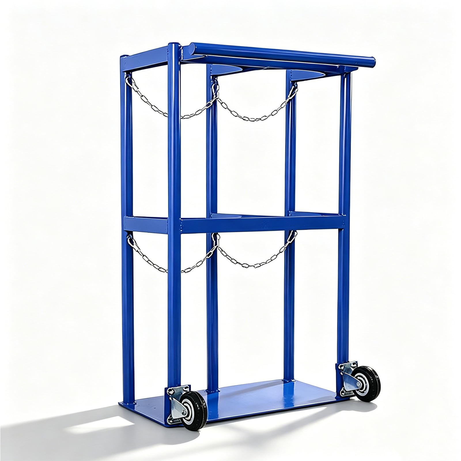 Regulowany wózek na butlę z tlenem 40 l, stalowy uchwyt na butlę z tlenem, z rolkami, szerokość wlotu 29 cm, z regulowanym łańcuchem ochronnym 30-45 cm, nadaje się do butli acetylowych