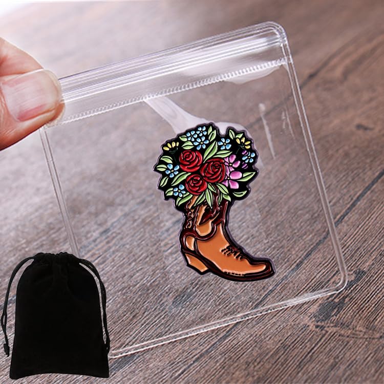 Image of Cowgirl Boots Pin Brooch, Enamel Pin Gift for Women Men