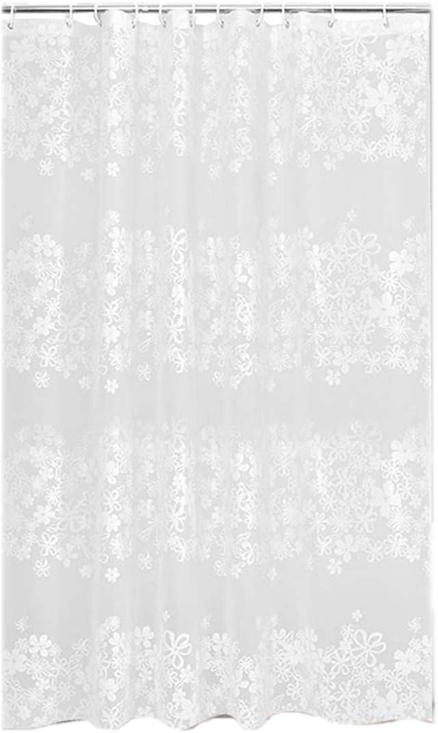 LWBN Bath Curtain for Bathroom Mould and Mildew Resistant with 12pcs Hooks Rings Roller Balls 180 X 180Cm (71 X 71 Inch) Polyester Flower Pattern Shower Curtain Bathroom Accessories