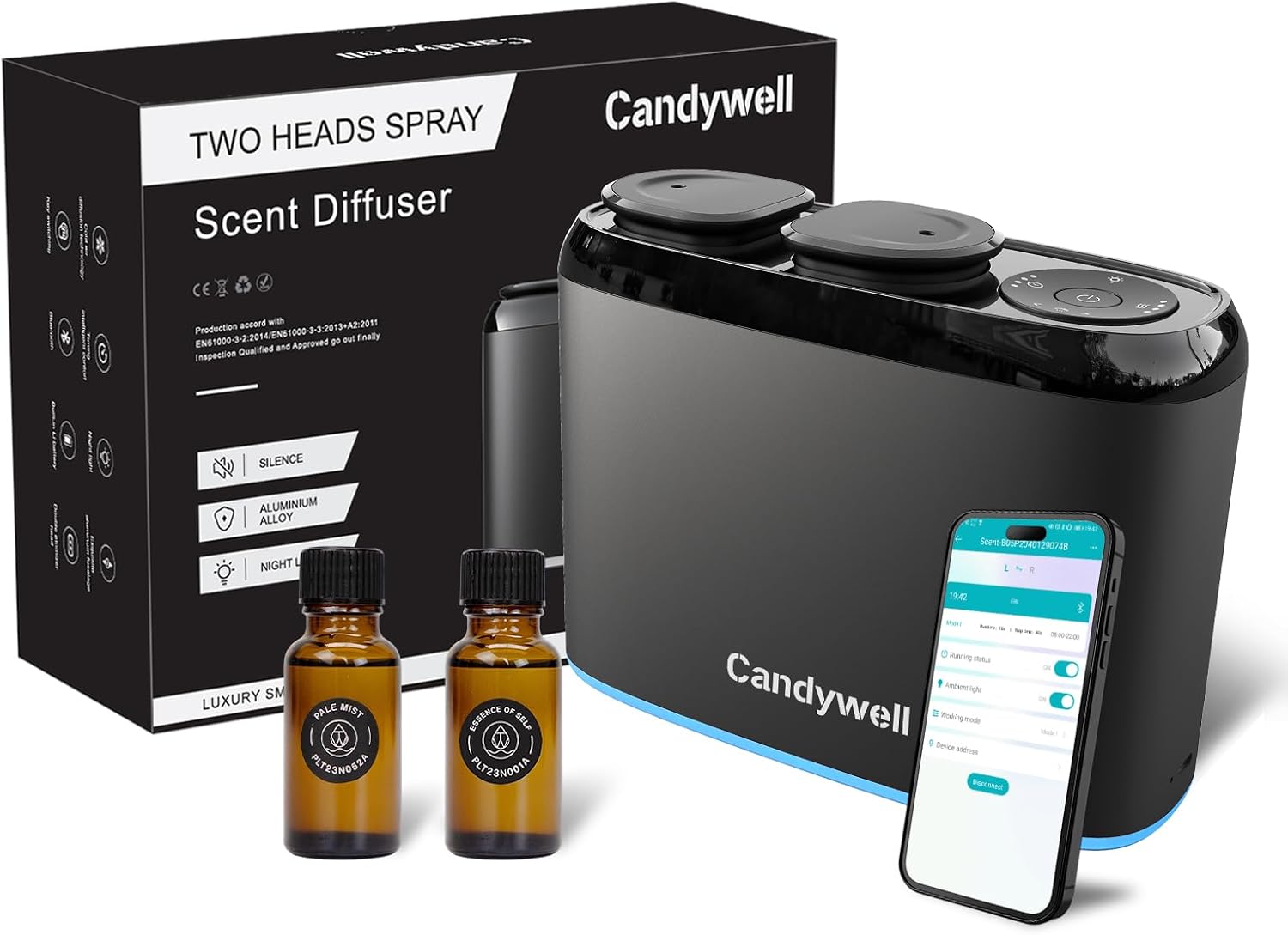 Smart Waterless Essential Oil Diffuser with Dual Nozzle & App Control, Cold Air Tech Diffuser for 1500 Sq Ft, with 4 Timer & Mist Levels, Hotel Scent Diffuser for Home & Office