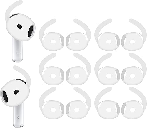Miniatura 6 de A-Focus Compatible con AirPods 4 ganchos para las orejas, almohadillas deportivas de repuesto antideslizantes de silicona antideslizantes y 4 blanco