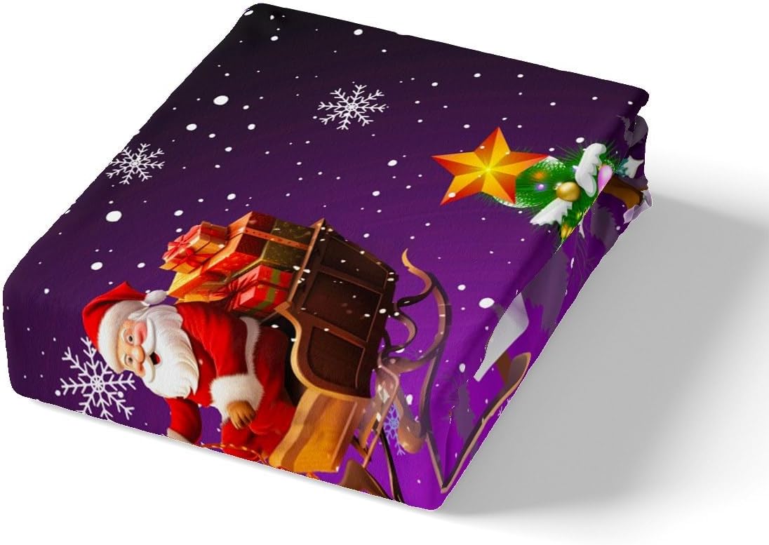 Manfei Xmas Sheet Set Queen Size, Snowman Christmas Tree Bedding Set for Kids Girls Room Decor, Santa Claus with Reindeer Bed Sheet Set 4pcs with Deep Pocket Fitted Sheet + Flat Sheet + 2 Pillowcases