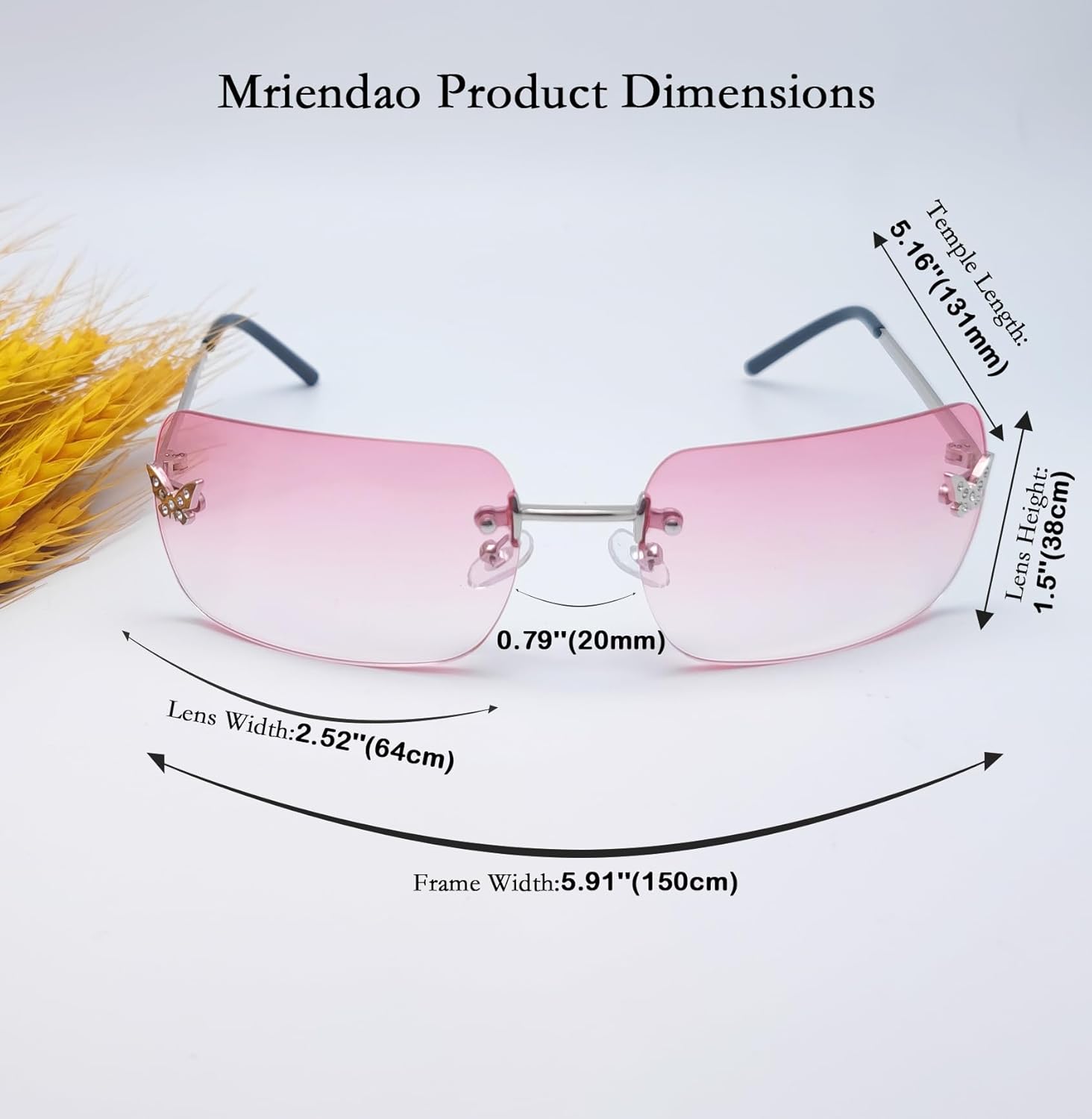 Rimless Y2K Sunglasses for Women Men Fashion Wrap Around Sunglasses Tinted Lens 2000s Sun Glasses Shades Butterfly - Image 6