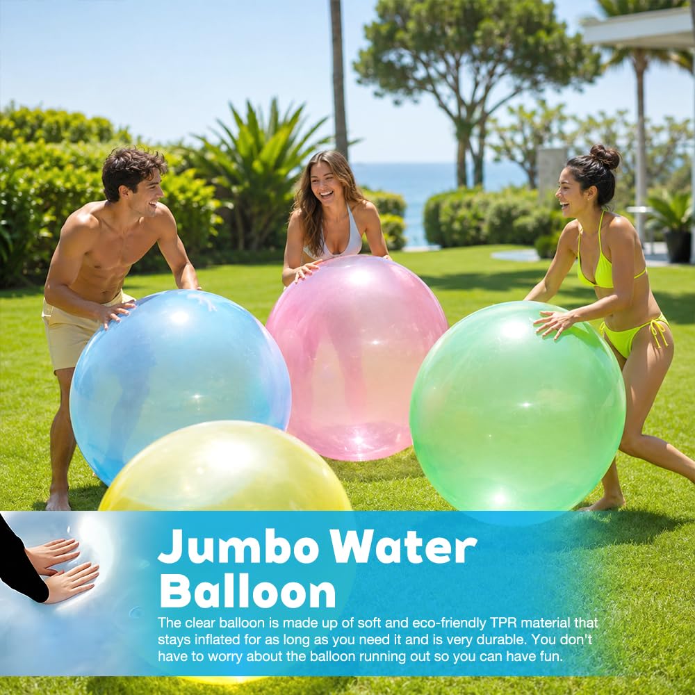 4 Pezzi Palla Gonfiabile, 120cm Palloni Gonfiabili Giganti, Palloncini Trasparenti, Giganti TPR Pallone Gonfiabile Gigante per Feste All'Aperto con Palloni da Spiaggia (Blu,Rosa,Verde,Giallo)