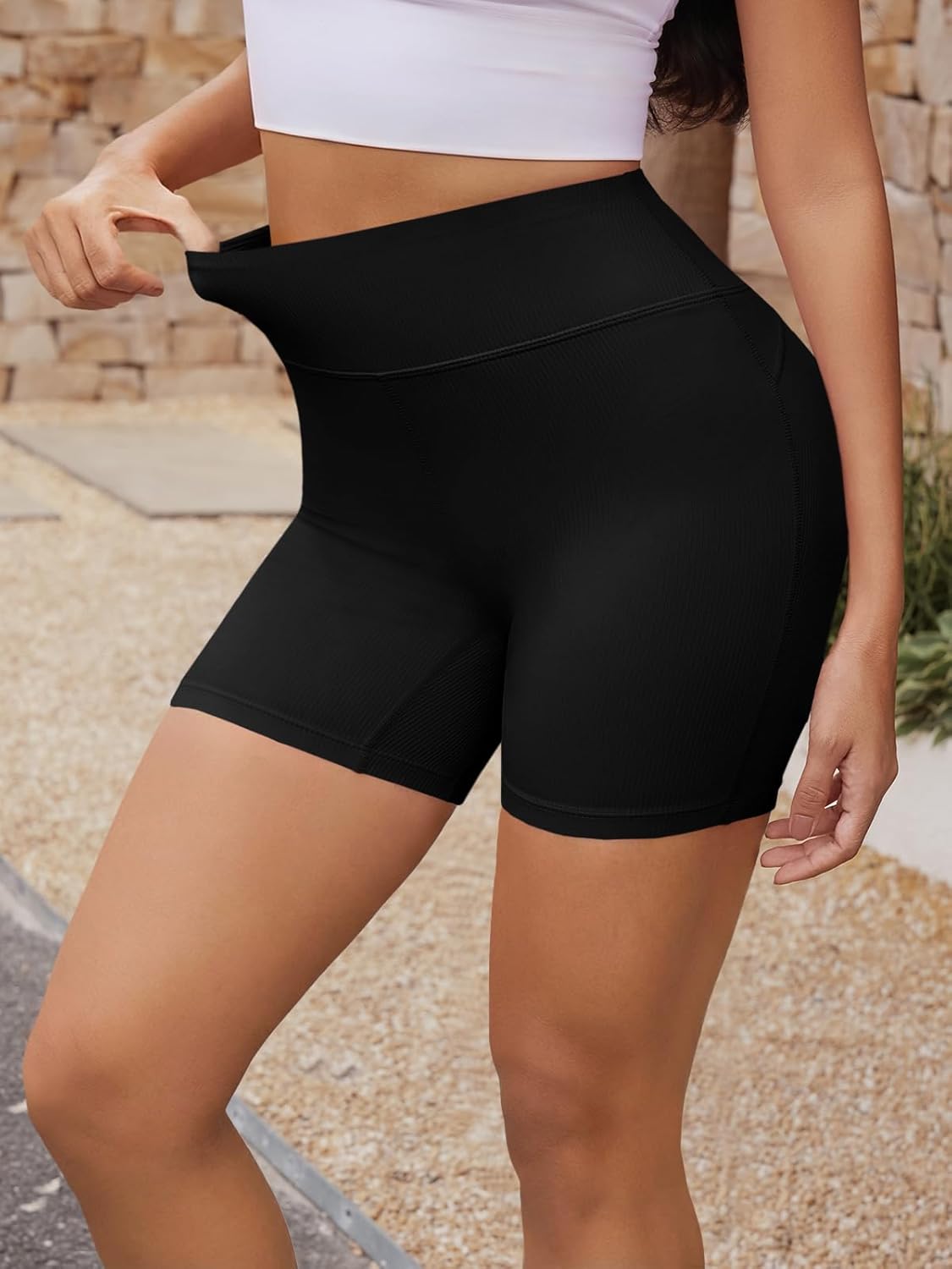 Aoysky Womens High Waisted Biker Shorts 5" Ribbed Knit Workout Running Gym Yoga Shorts - Image 4
