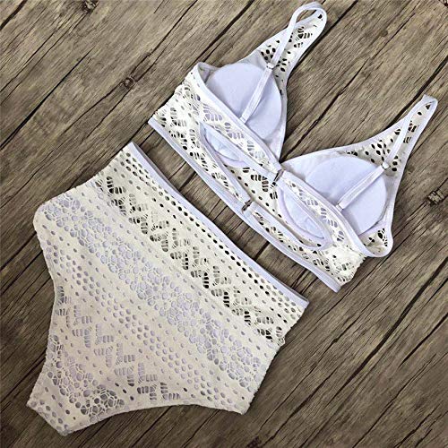 Bikini en dentelle blanche texturée avec décolleté plongeant push up