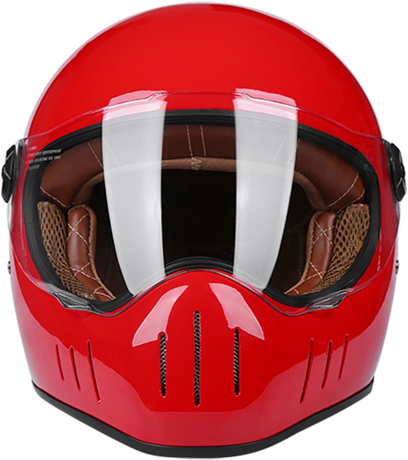Retro Motorcycle Helmet, Full Face Motocross Street Bike Helmets with Sun Visor and Multiple Vents, Vintage Cafe Racer ATV UTV Helmet DOT/ECE Approved for Adult Men Women,Red A,M