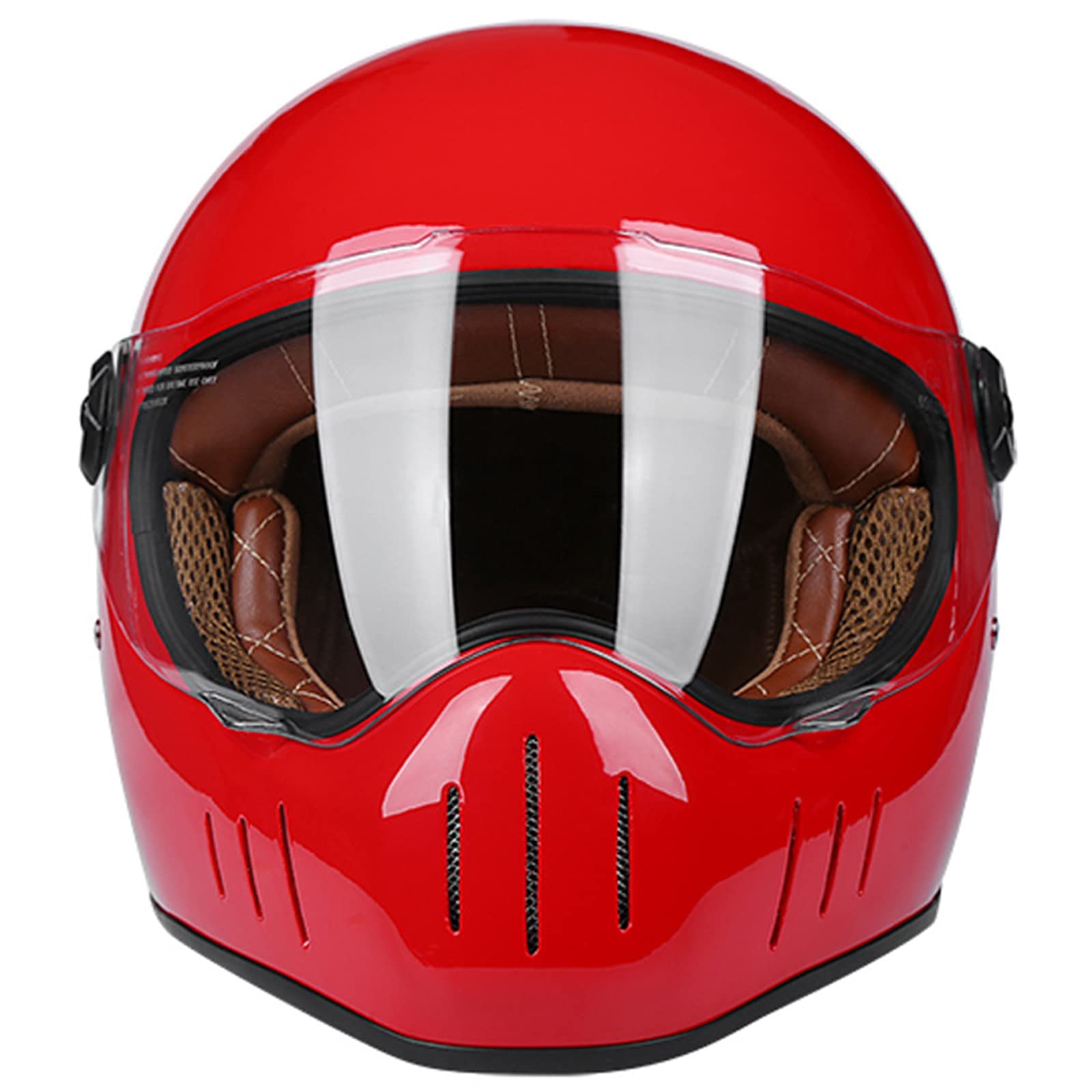 Retro Motorcycle Helmet, Full Face Motocross Street Bike Helmets with Sun Visor and Multiple Vents, Vintage Cafe Racer ATV UTV Helmet DOT/ECE Approved for Adult Men Women,Red A,M