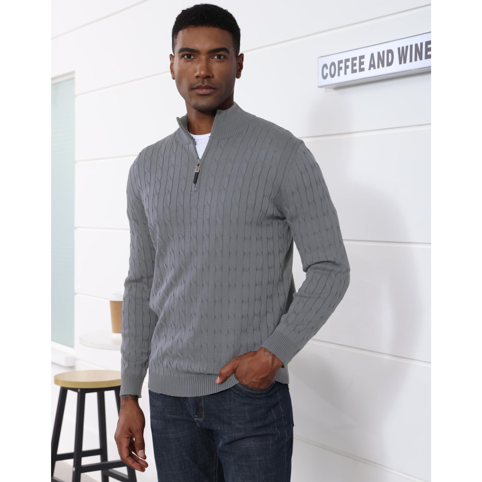 LAOARA Maglione Uomo Invernale Maglioncino Pullover Collo Alto con Zip Manica Lunga Maglioni M-3XL