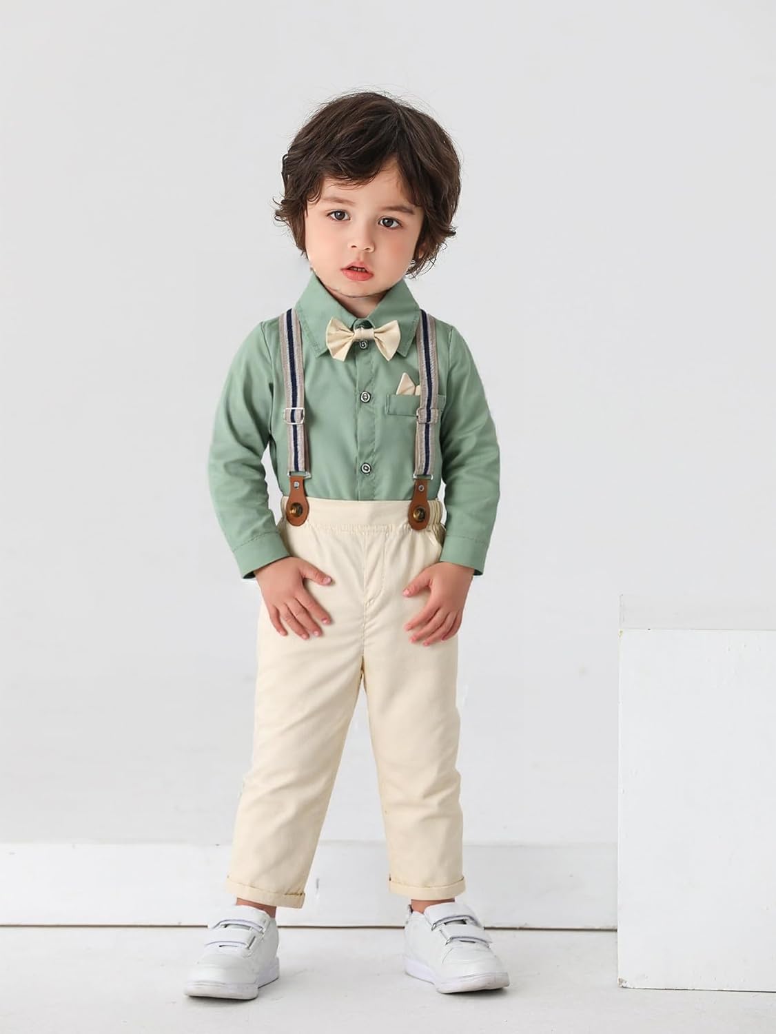 Boarnseorl Baby Boys Pants Sets,Toddler Gentleman Outfits, Infant Long Sleeve Shirt + Pants + Bow Tie + Suspenders - Image 9