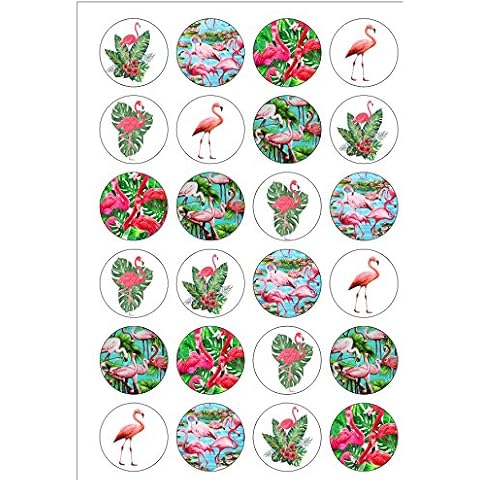 24 Pink Flamingo Edible Wafer Cake Toppers Cover