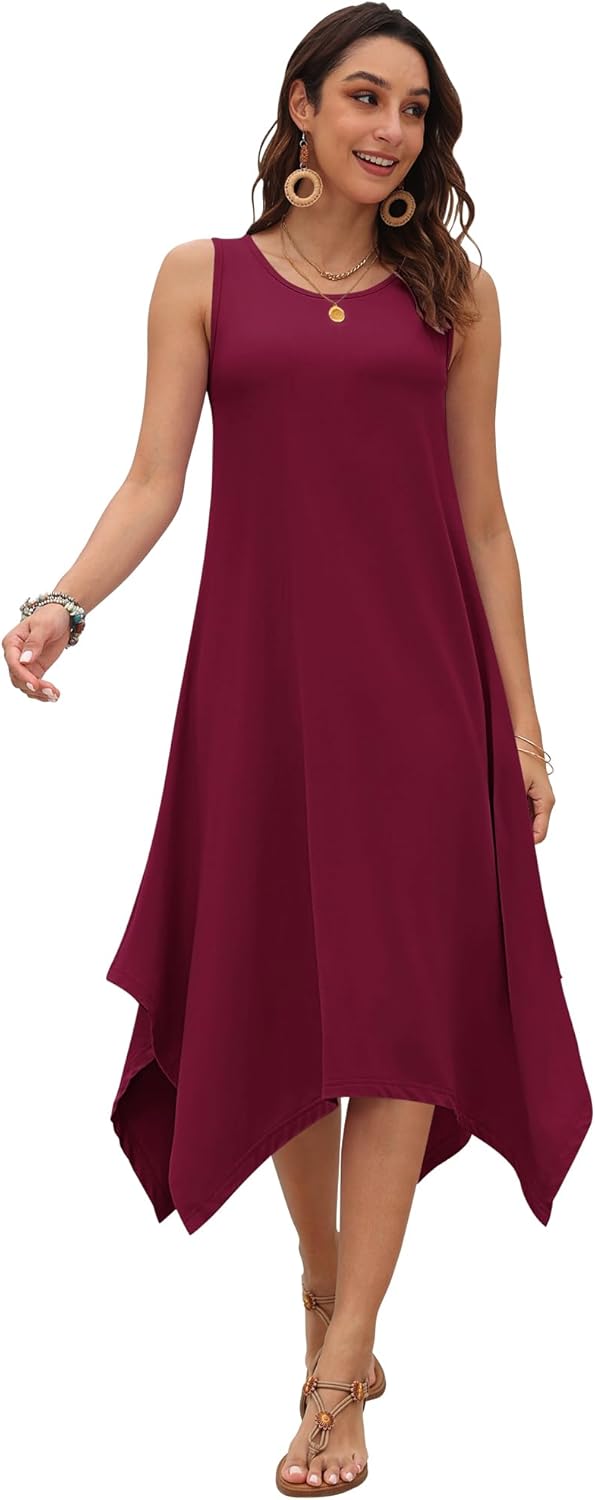 AUSELILY Women's Summer Dresses 2026 Casual Sleeveless Sundress Asymmetrical Hem Midi Tank Beach Dress with Pockets - Image 5