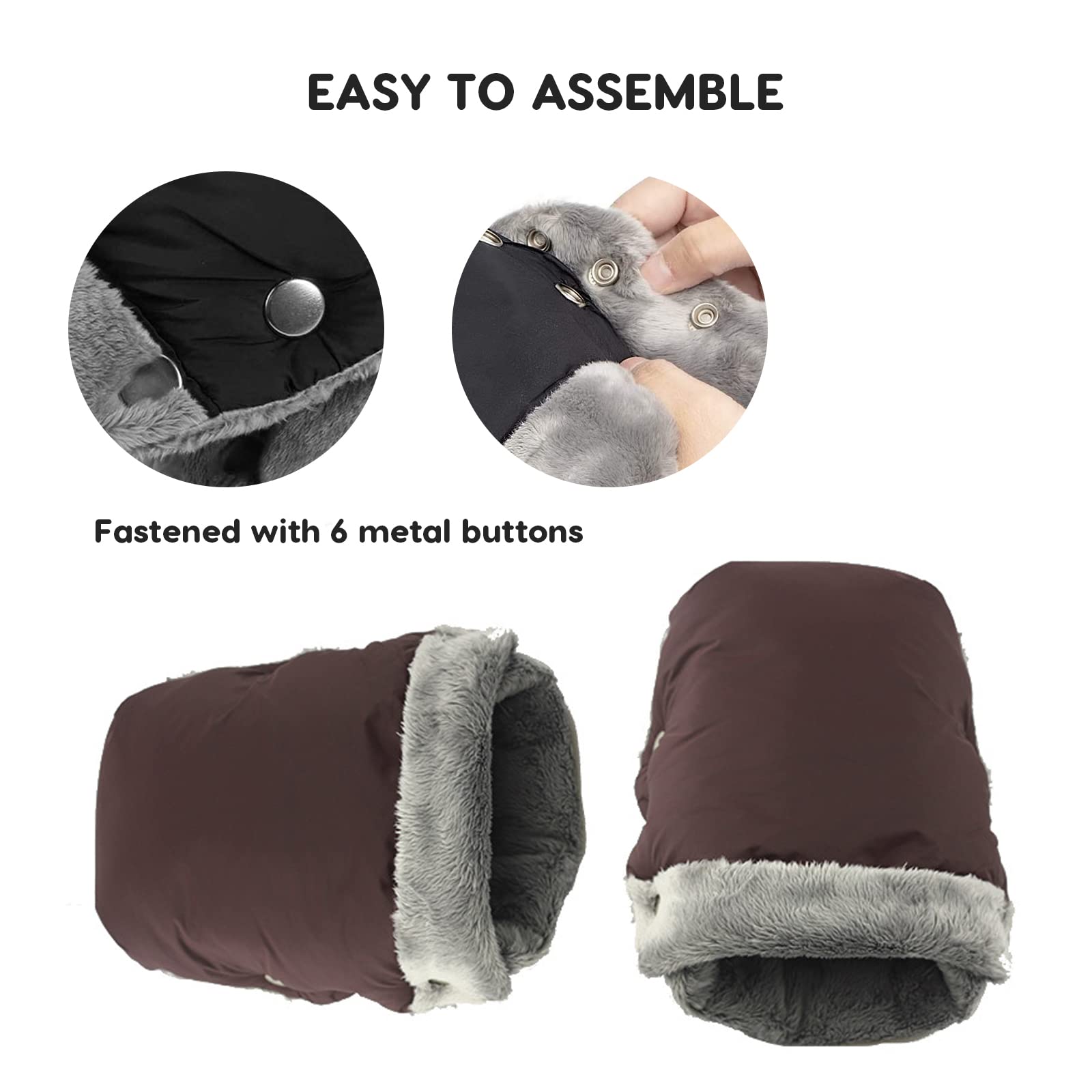 Guanti Scaldamani Per Passeggino - Impermeabili Con Interno In Pile, Nero - Foto 7