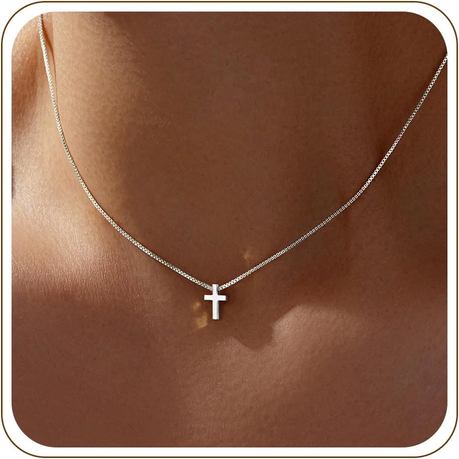 Mothers Day Gifts for Mom Cross Necklace for Women Girls, Dainty 14K Gold Silver Plated Cross Choker Jewelry Non Tarnish Waterproof Cute Simple Small Necklace Christian Baptism Religious Faith Jewelry Gifts