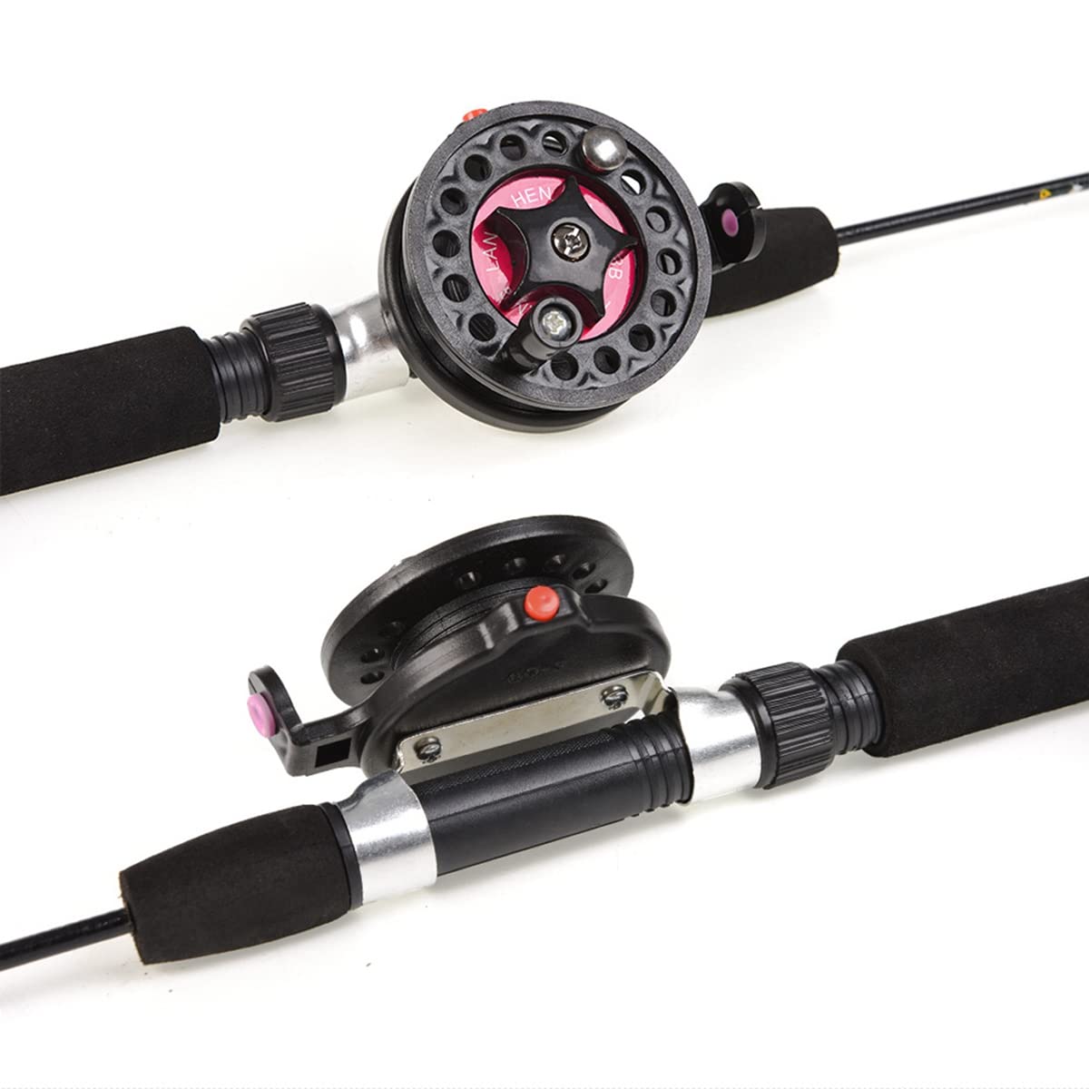 CañA de Pescar de Invierno en Hielo con Carrete Combo Set Pesca en Hielo Mini Alimentador 2 Secciones TelescóPica CañA de Pescar Rueda Kit