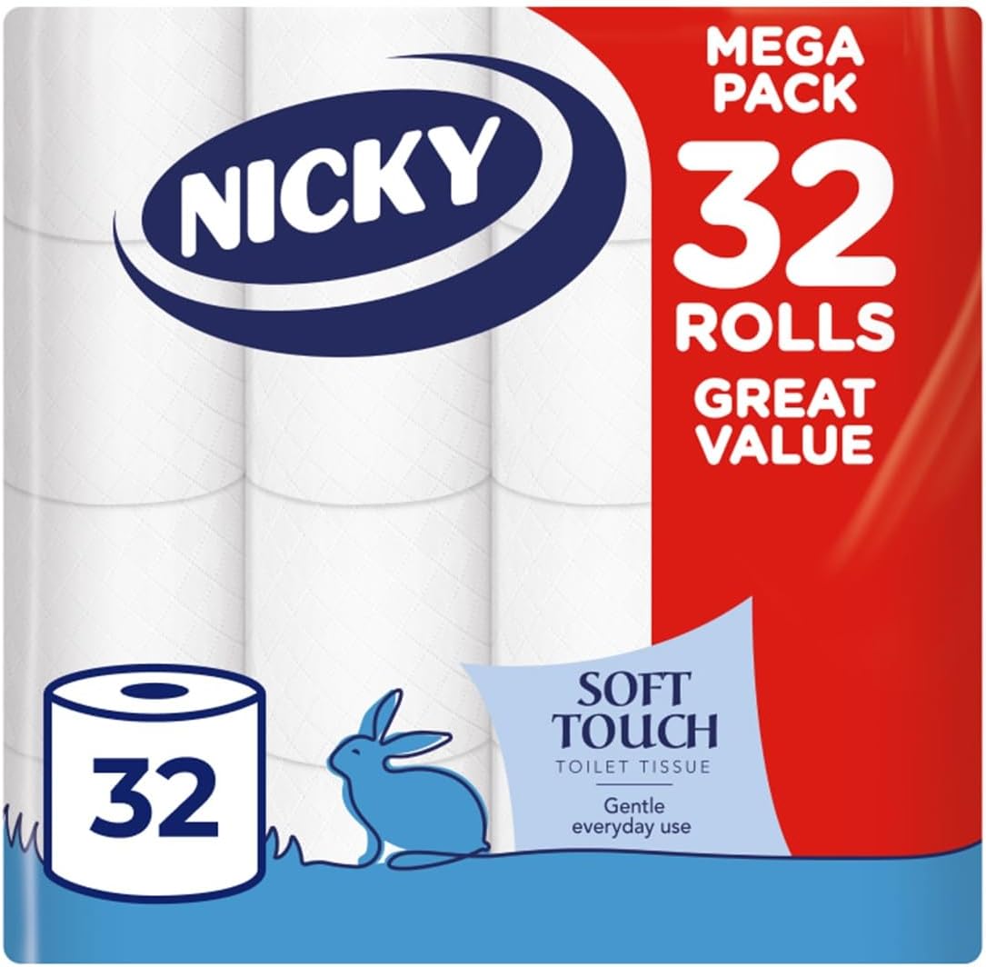 Soft Touch Toilet Tissue - 32 Rolls of Extra Gentle White Toilet Paper, 190 Sheets per Roll, 2-ply, Soft Tissue, Modern Embossing, Easy Opening, 100% FSC Certified Paper