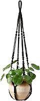 Mkono 35 Inch Black Macrame Plant Hanger with Wood Beads - Boho Indoor Outdoor Hanging Planter Basket, No Tassels (Pots Not Included)