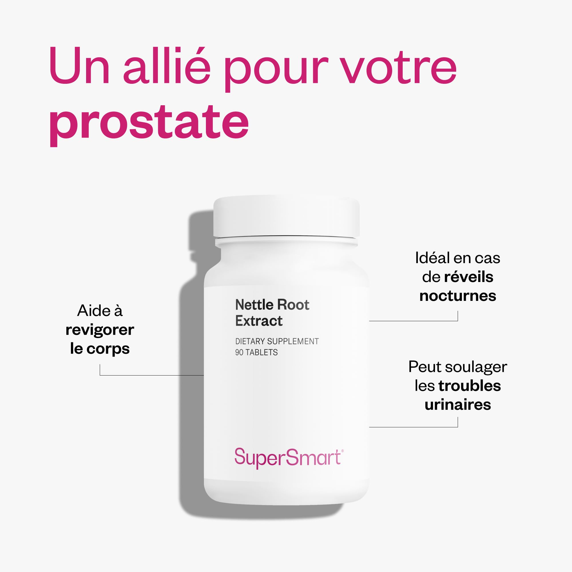 Nettle Root Extract - Extrait Naturel de Racine d’Ortie - Contribue à Soulager les Symptômes de l’Hypertrophie Bénigne de la Prostate (Réveils Nocturnes, Besoins Urgent d’Uriner…) - Supersmart
