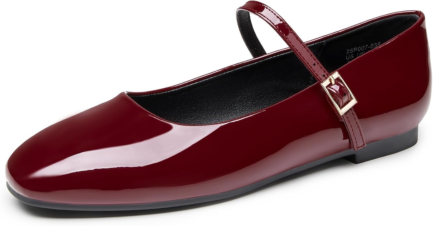 Trary Women's Flats,Mary Jane Ballet Shoes for Women,Square Toe Ankle Strap Flats for Women, Comfortable Dress Shoes.