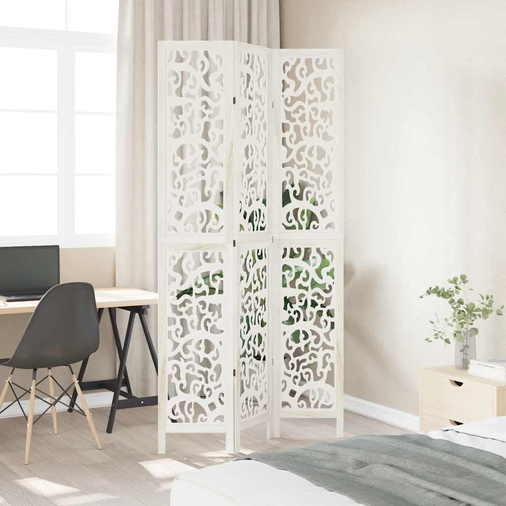 Paravento pieghevole in legno massiccio di paulownia, 3 pezzi, bianco, 105-110 x 220 cm, parete spagnola come protezione dagli sguardi indiscreti e divisorio per camera da letto, soggiorno e
