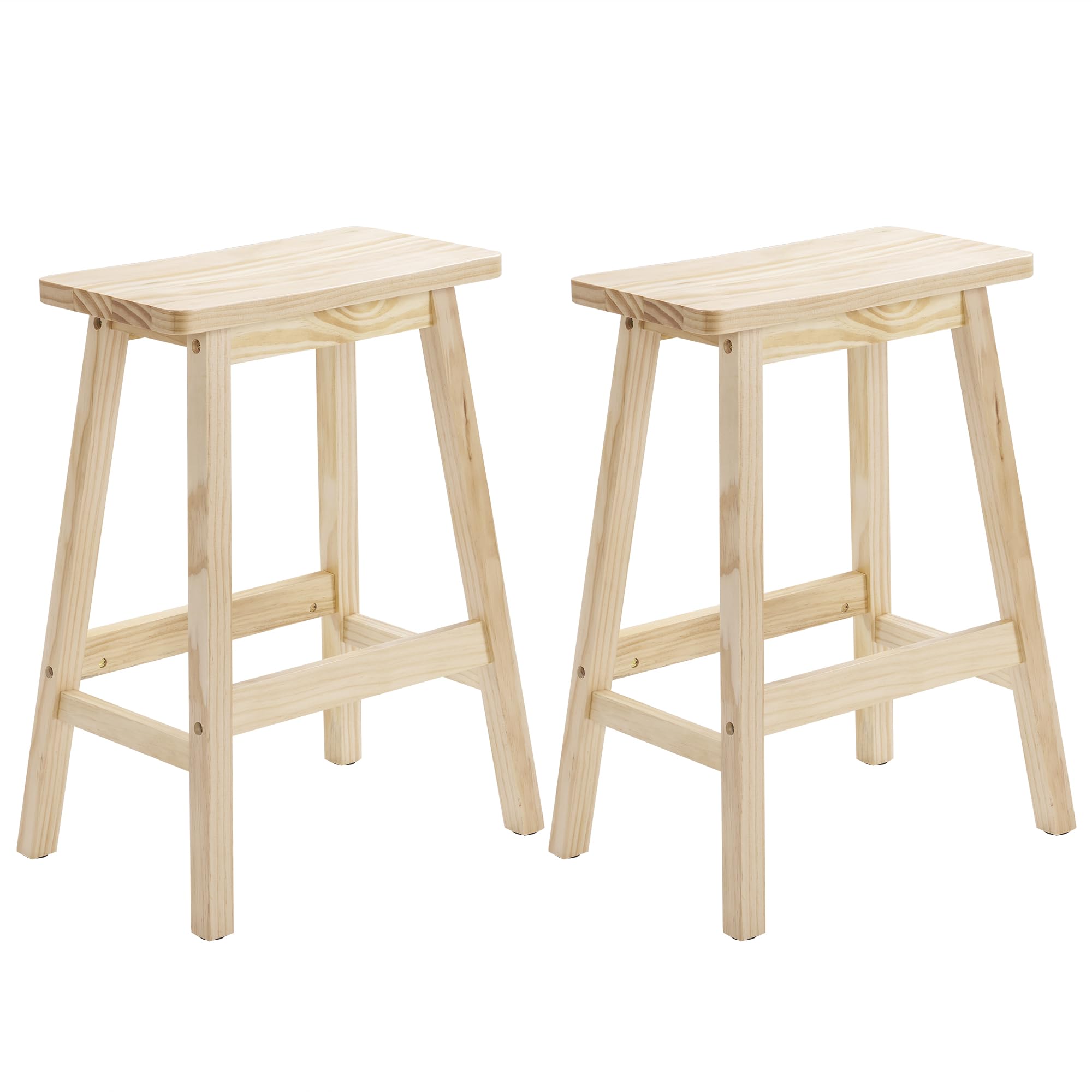 Bonnlo 2er Set Barhocker aus Kiefernholz mit Sattelsitz - Robuste & Langlebige Konstruktion, Ergonomischer Sattelsitz für Maximale Bequemlichkeit, bis 120 kg für Küche, Bar & Terrasse, Naturholzfarbe
