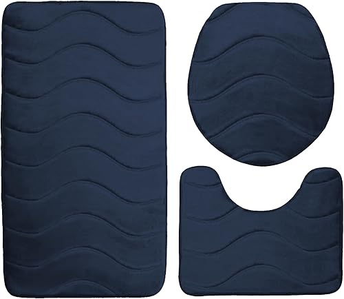 Juego de alfombras de baño de 3 piezas de espuma viscoelástica, ultra suave, fuerte absorbente, antideslizante, fácil de limpiar, lavable a máquina