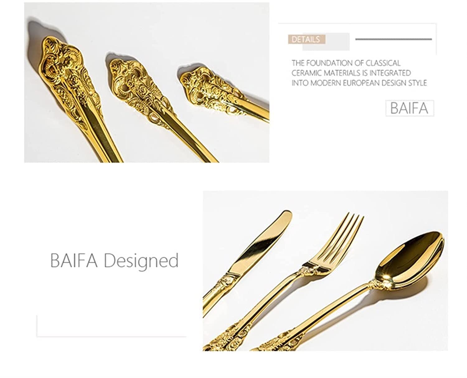 Besteckset, 4/16/24/32/40/48-teilig, Tafelmesser, Gabel und Löffel aus Edelstahl 304, vierteiliges Set, Spiegelbesteckset, Gold, 48-teilig für 12 Personen (Schwarz/Gold, 16 Pi