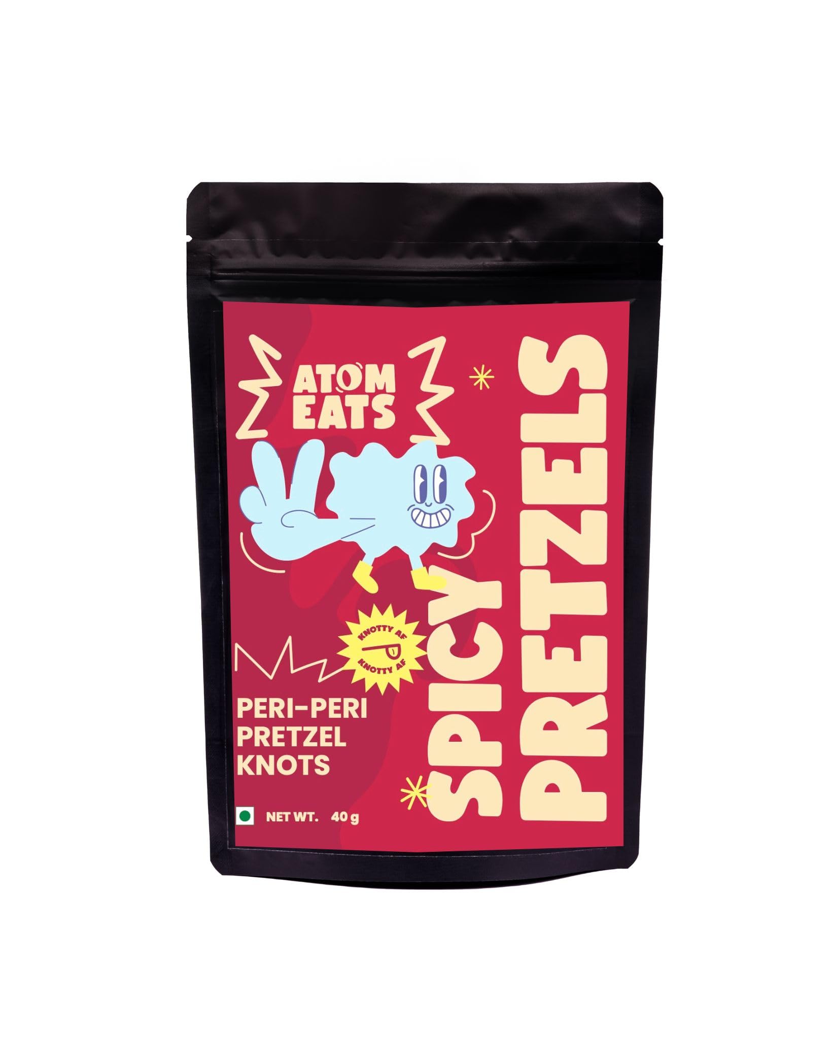 Atom Eats | Spicy Pretzels: Peri Peri (Pack of 3) - 30g each | Light & Crunchy Snacks, Perfect for Travel, Parties, Movies - Chatpata Flavor, Ideal for Namkeen Lovers - Snack Pouch, Imported Quality