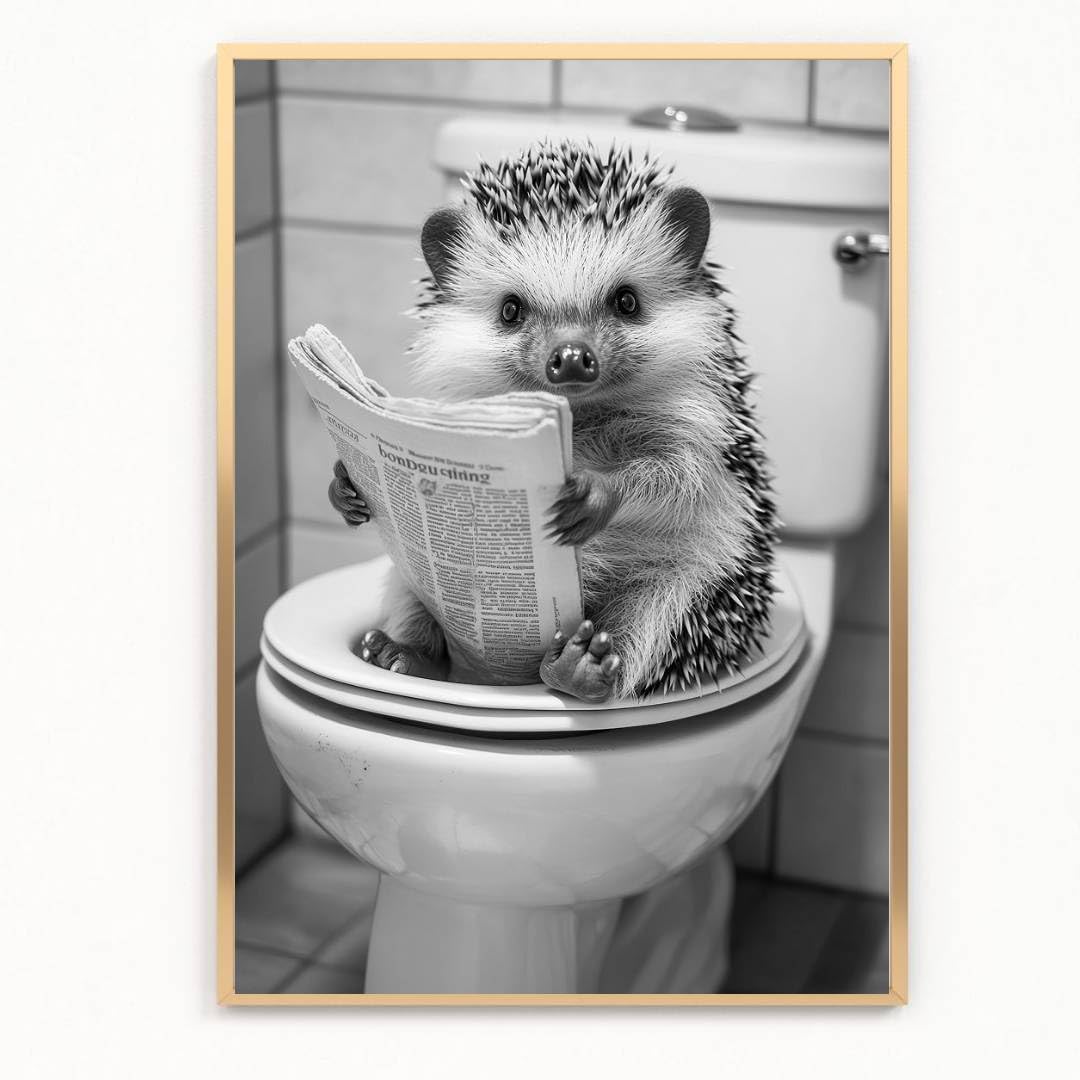 gfc Funny Bathroom Toilet animal Print Picture Poster HEDGEHOG on a toilet reading newspaper A4 UNFRAMED wall art Home decor Decorating