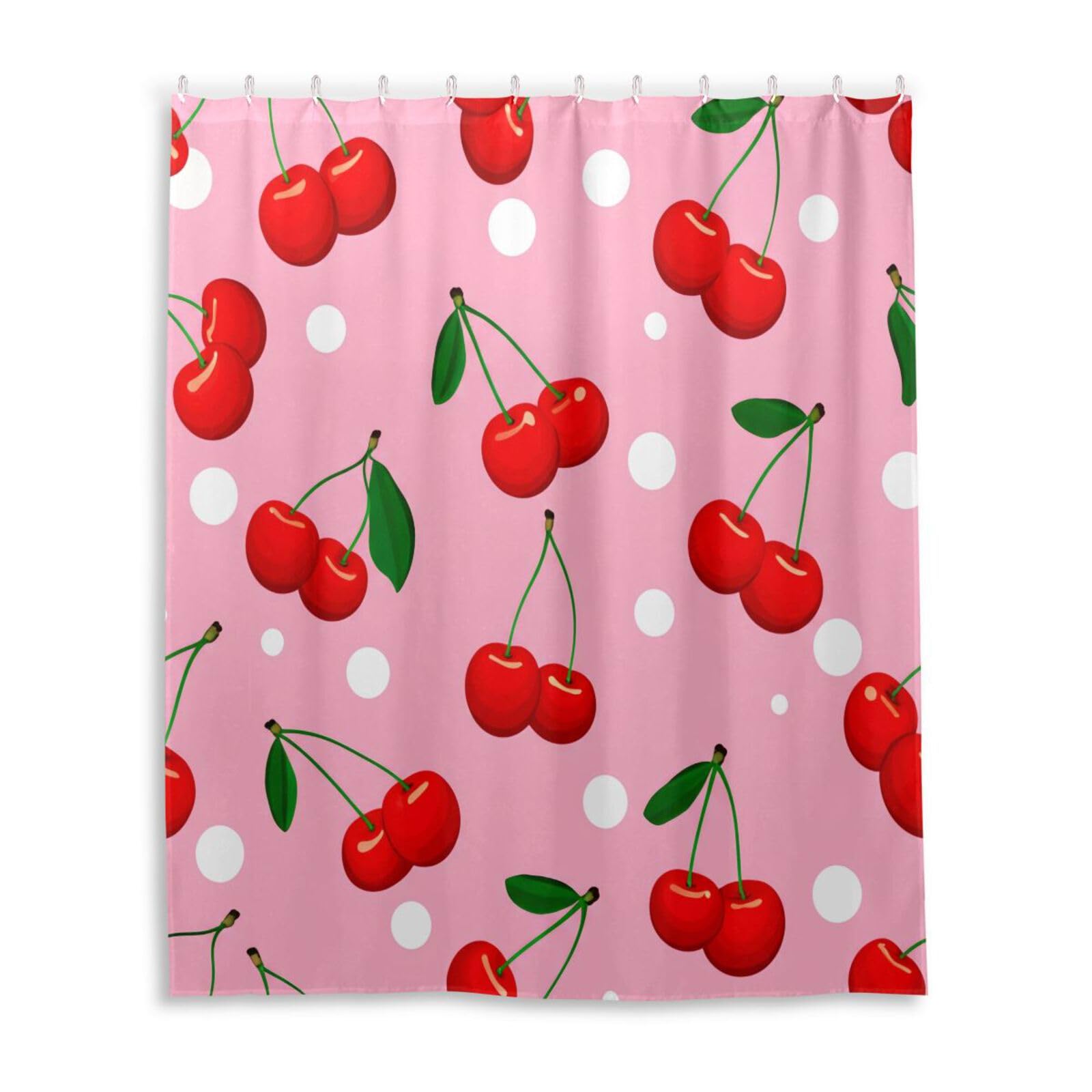 DUOBU Bright Red Cherries Shower Curtain Washable Waterproof Fabric Bath Curtain 60x72Inch Shower Curtains with Hooks for Bathroom Decor