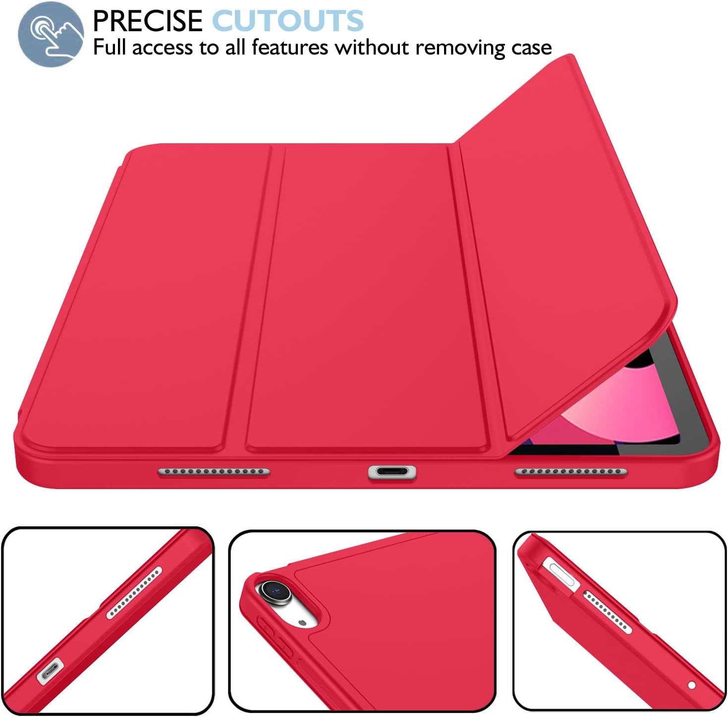 iMieet iPad Air 11 Inch Case M4/M3/M2(2026/2025/2024), iPad Air 5th/4th Generation Case 2022/2020 10.9 Inch with Pencil Holder,Trifold Stand Smart Case with Soft TPU Back(Red)