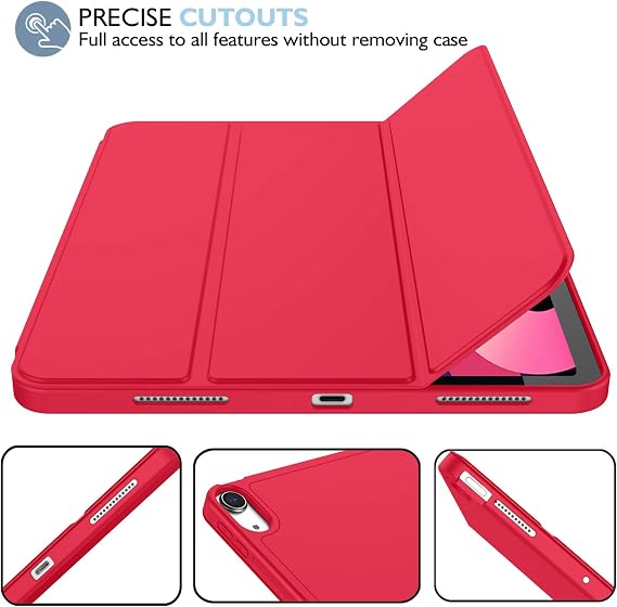 iMieet iPad Air 11 İnç Kılıf M3(2025) / M2 (2024), iPad Air 5. / 4. Nesil Kılıf 2022/2020 10,9 İnç Kalem Tutuculu, Yumuşak TPU Arka Kısımlı Üç Katlı Akıllı Kılıf (Kırmızı)