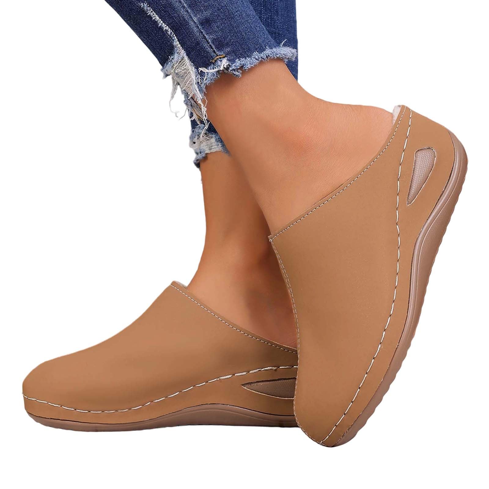 Pantuflas de invierno para interiores y exteriores, acogedoras, con forro sintético, tacón inclinado, suela cómoda y cálida, Khaki, 37.5 EU