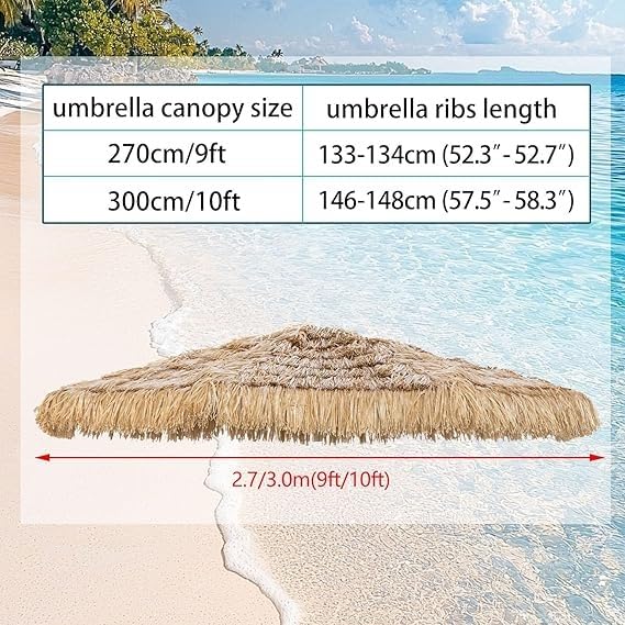 Chaume/Paille Toile de Rechange pour Parasol，Style Hawaïen Auvent de Remplacement 8 Baleines, Toile de Parasols de Plage, Φ270cm / Φ300cm
