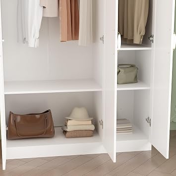 FUFU&GAGA Modern 3 Door Wardrobe with Shelves, White Bedroom Armoire Closet