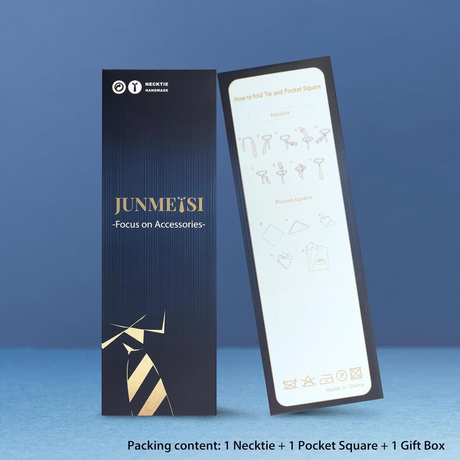 Black Tie Set in Gift Box Mens Solid Color 3.15" (8CM) Black Necktie and Pocket Square Set - Image 7