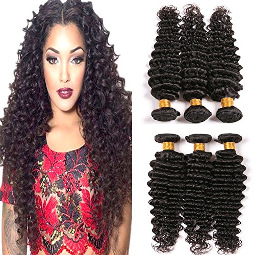 Brazilian Deep Wave Human Hair 3 Bundles 8 10 12 Inch 300g 9A Unprocessed 100% Virgin Hair Extensions Natural Black Color