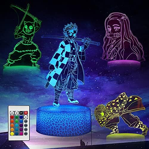 Likohee Demon Slayer 3D Anime Decor Lamp Night Light 4 Patterns and 16 Color RoomDecor Lamp with Remote Control, Birthday Christmas Gifts for Kids, Boys, Girls
