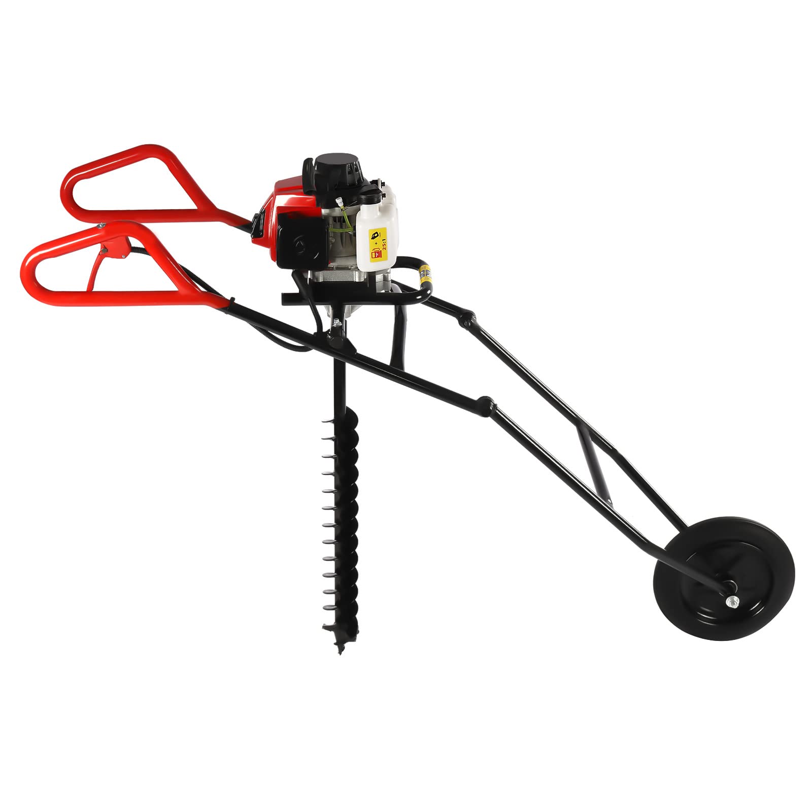 63CC Benzin Erdbohrer Erdlochbohrer mit 80mm Bohrer, 3HP Pfahlbohrer mit Fliehkraftkupplung, Faltbar Hand Push Brunnenbohrer für Landwirtschaft/Forstwirtschaft/Baumpflanzungen - Schwarz