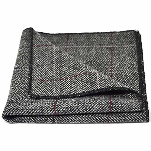 King & Priory Luxury Herringbone Pewter Grey Pocket Square, Handkerchief