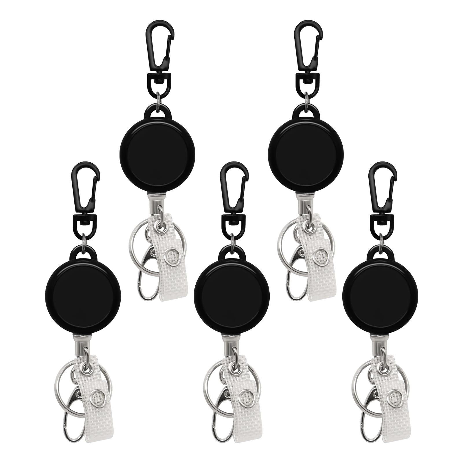 Retractable Badge Holder with Carabiner Keychain, Badge Reels,Lightweight Plastic Badge Reel for Nurse,Volunteer,Teacher,Student (Keychain 5 Pack)