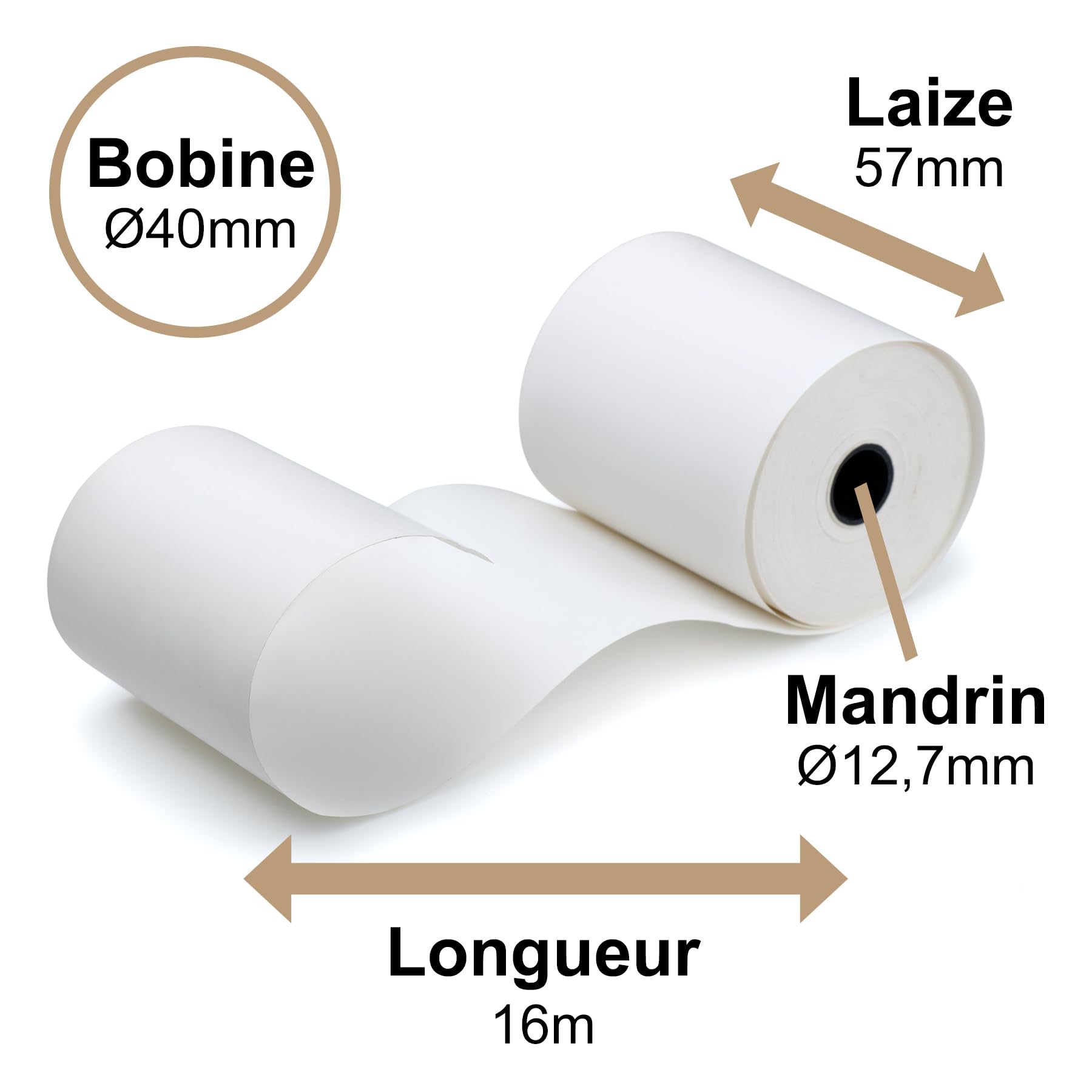 Bobines Papier Thermique CB TPE 57 x 40 x 12mm 16M sans BPA